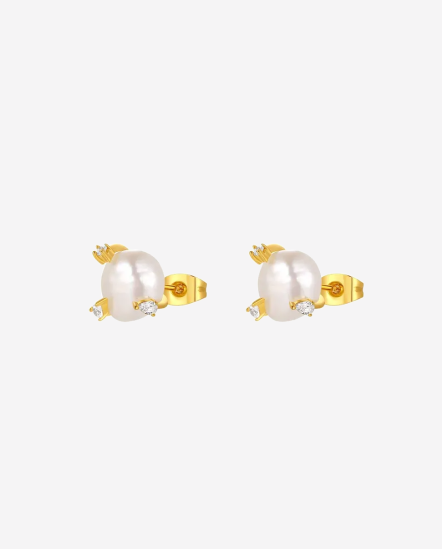 Pearl Paw-鑲嵌爪鑽珍珠耳環