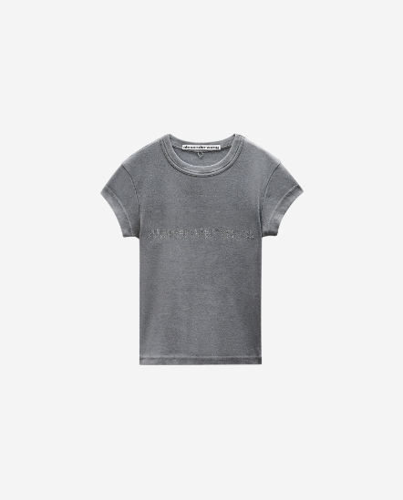 燙鑽Logo合身短袖T/深灰