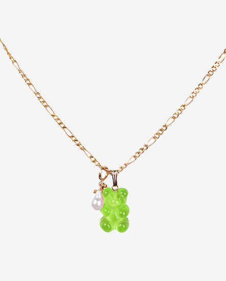 Chain & Gummy小熊單顆珍珠項鍊/綠色