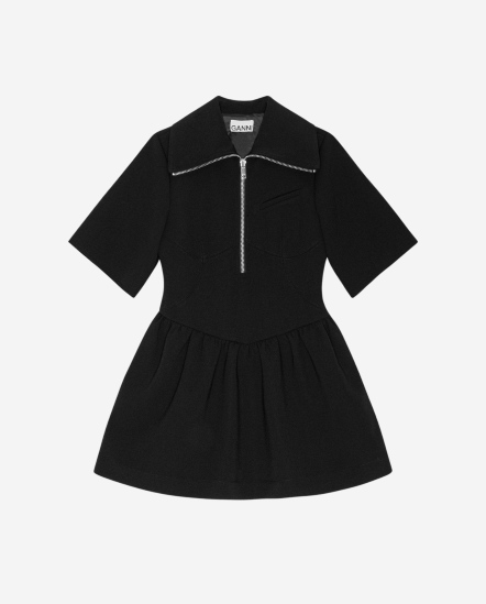 拉鍊翻領短袖洋裝