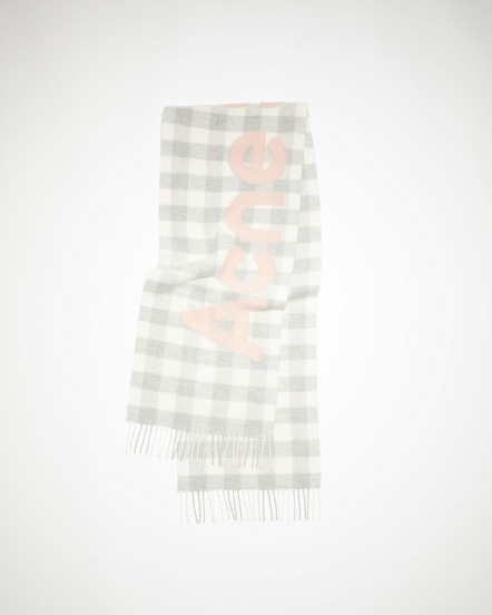 撞色格紋梭織Logo圍巾/淺灰色