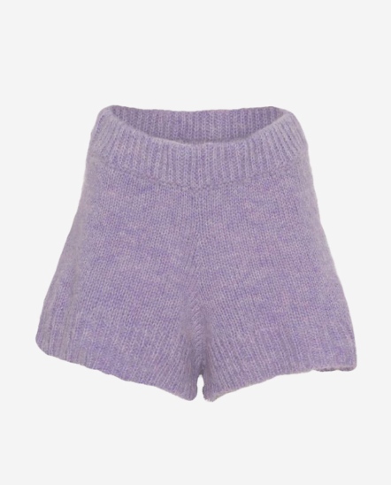 螺紋褲頭毛料短褲/粉紫