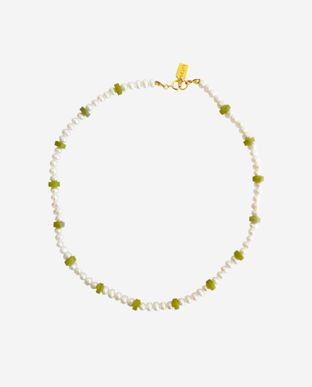 Olive Jade & Pearl-珍珠串接橄欖石項鍊