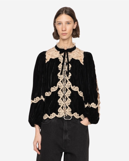 流線撞色蕾絲長袖衣