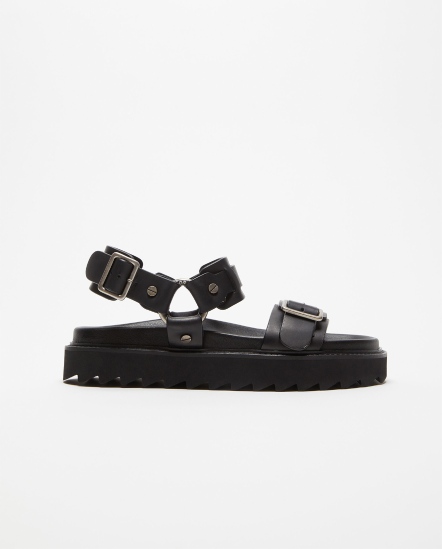 銀方環皮革涼鞋