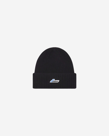 波浪斜紋Logo毛帽/黑色