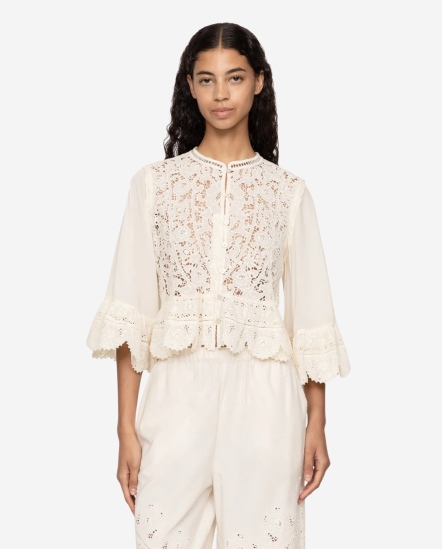 橢圓蕾絲喇叭袖衣/奶油白