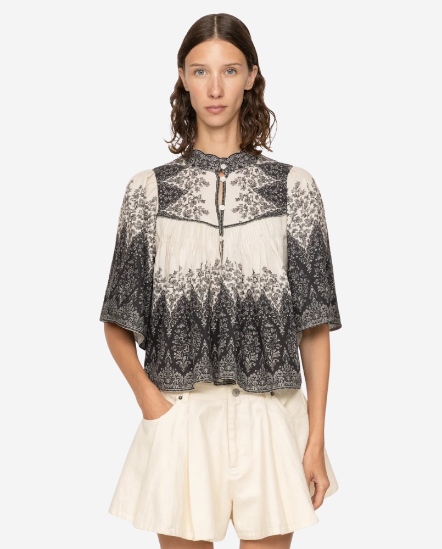 Hedra黑印花褶襉上衣