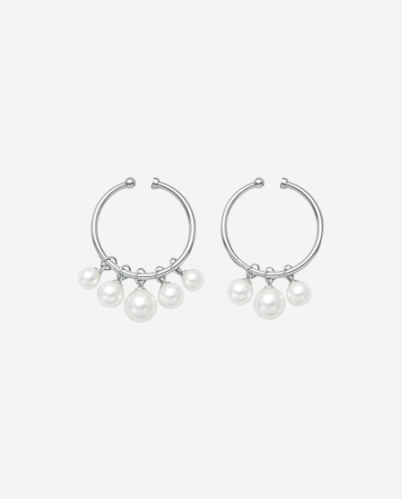ROCIO 晨露不對稱珍珠耳釦/銀色