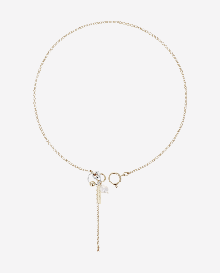 NATHAN-銀鑽圈珍珠細鍊條項鍊