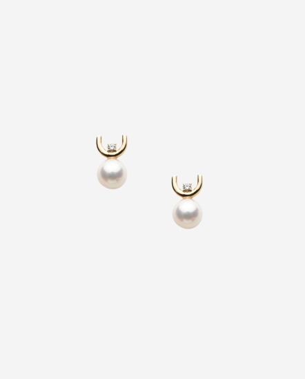 Rina Double Pearls-半圓小鑽珍珠耳環