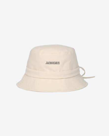 品牌Logo抽繩漁夫帽/米白