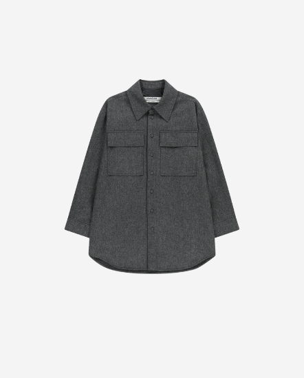 毛料雙口袋寬版襯衫/深灰