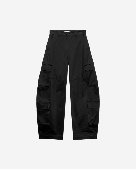 口袋工裝錐形褲/黑色