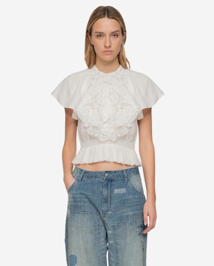 大胸花褶皺收腰短袖衣