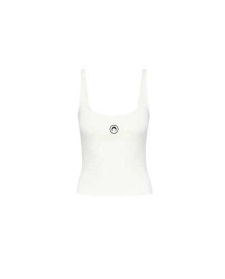 撞色刺繡月亮細肩帶背心/白色