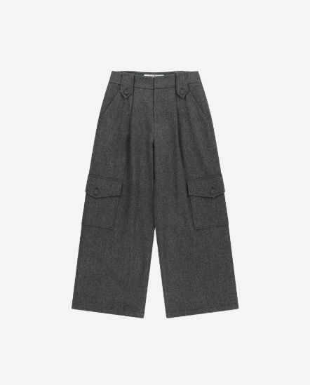 雙口袋毛料長褲/深灰