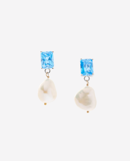 Blue Light-藍鋯石巴洛克珍珠吊墜耳環