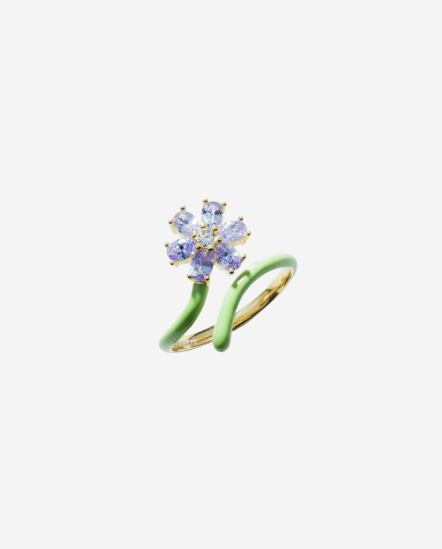 Enamel Flower-撞色花朵鑽流線戒/薰衣草紫
