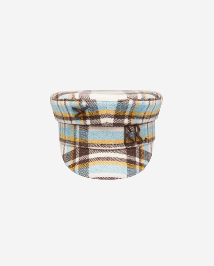 RB字撞色格紋棉布軍帽