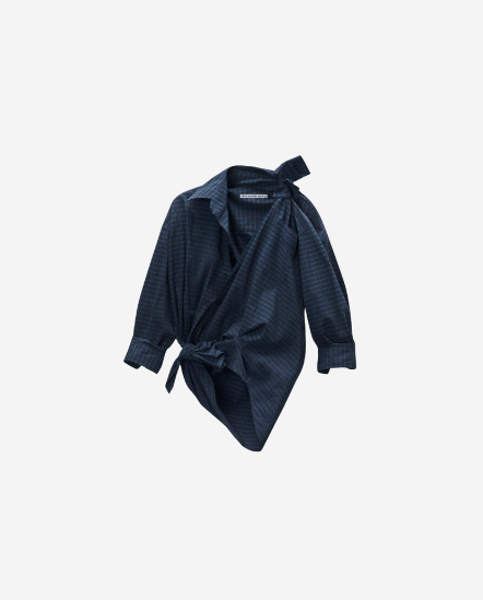 側扭結格紋襯衫