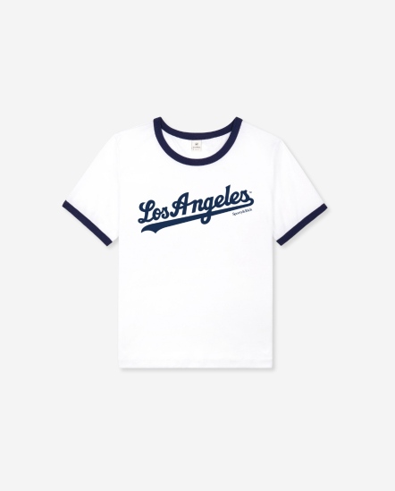 Dodgers Serif Ringer-道奇小字撞色邊短T/深藍白