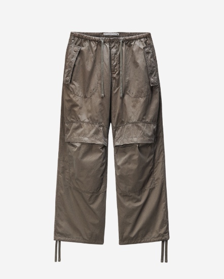 口袋抽繩工裝長褲/卡其綠