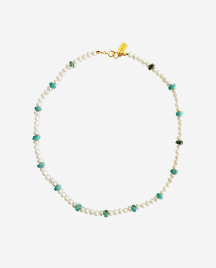 Turquoise & Pearl-珍珠串接綠松石項鍊