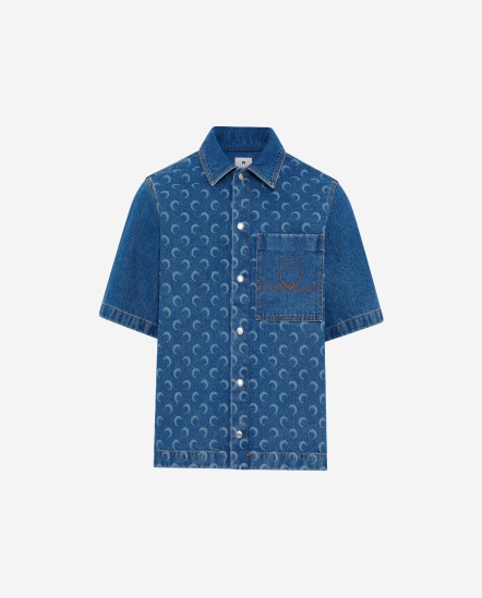 單口袋月亮雷射牛仔襯衫