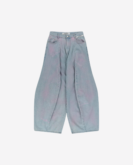 灰黑噴染氣球闊型牛仔褲/淺牛仔藍