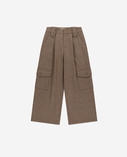 雙口袋毛料長褲/駝色