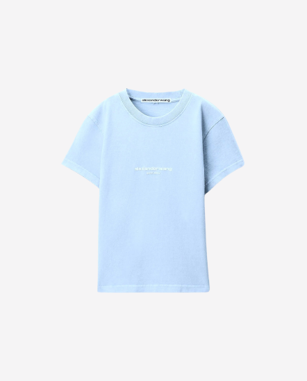 前領品牌Logo短袖T/直筒/粉藍