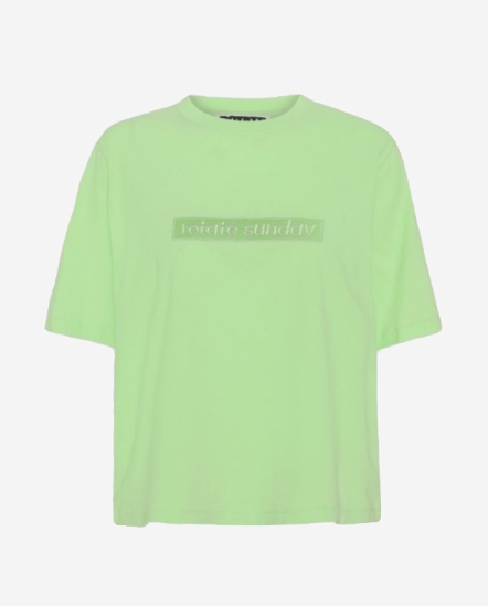Aster方框刺繡品牌小字短袖T/粉綠色