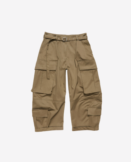 多口袋腰帶工裝褲/卡其綠