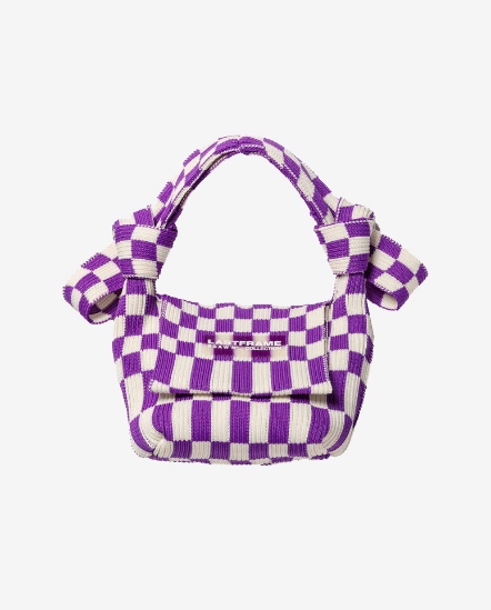 L22210 Ichimatsu白棋盤格針織手提袋/紫色