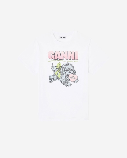 叼愛心小狗短袖T/白色