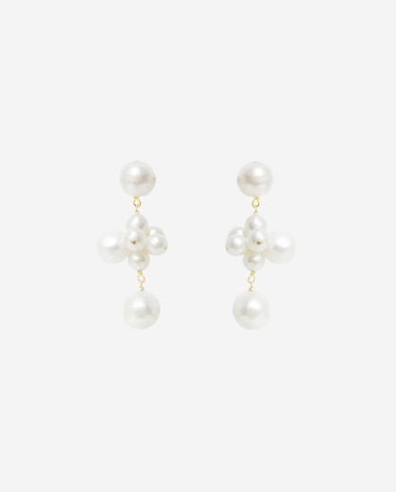 Floral Cross Pearl-十字花串耳環