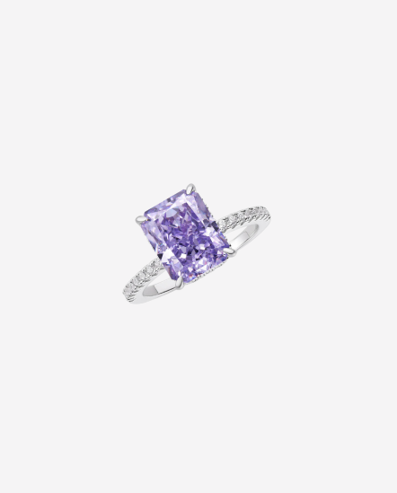 Aura-大方形切割紫色單鑽排鑽戒