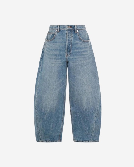 口袋鑽Logo牛仔彎刀褲