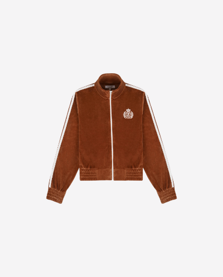 NY Crest-稻穗標白條絨面外套