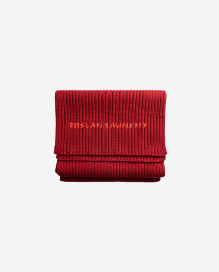 配色刺繡字羊毛圍巾/深酒紅