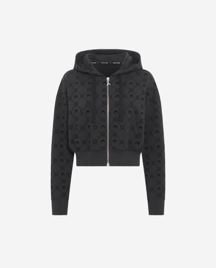 月亮花菱格紋短版帽T外套