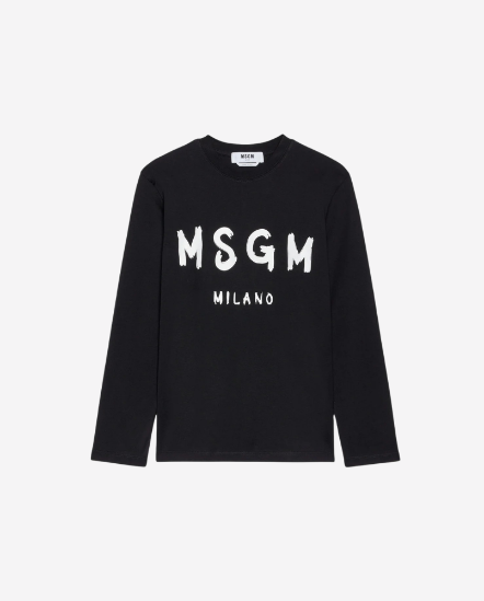 MSGM膠印刷寫字長袖T/黑色