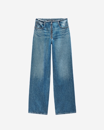 鬚邊拉鍊揉染色牛仔褲