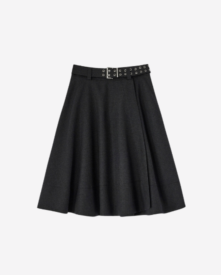 腰帶毛料A字裙