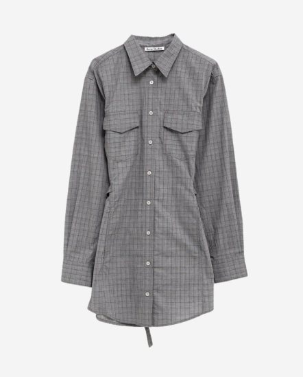 格紋後繫帶襯衫洋裝