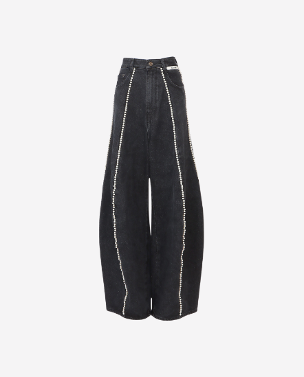 珍珠條氣球闊型牛仔褲