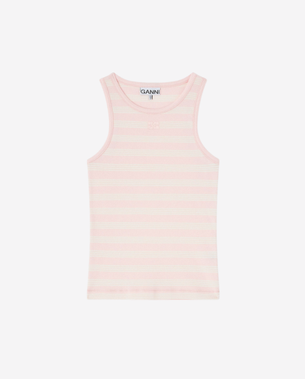 蝴蝶徽標米白橫條背心/淡粉色