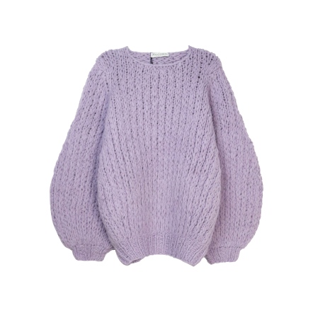 麻花編織泡泡袖毛線衣/粉紫