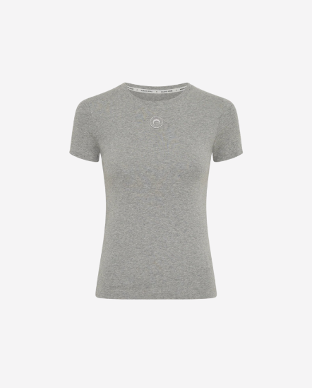 前撞色月亮刺繡短袖T/腰身/灰色